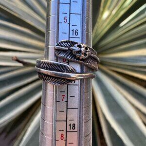 Sterling Silver 925 Feather By Pass Ring Size 6 adjustable, vintage